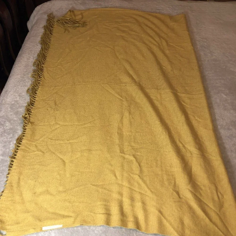 WEST ELM Mustard Acrylic Scarf Wrap with Fringe Edge Throw Blanket Shawl